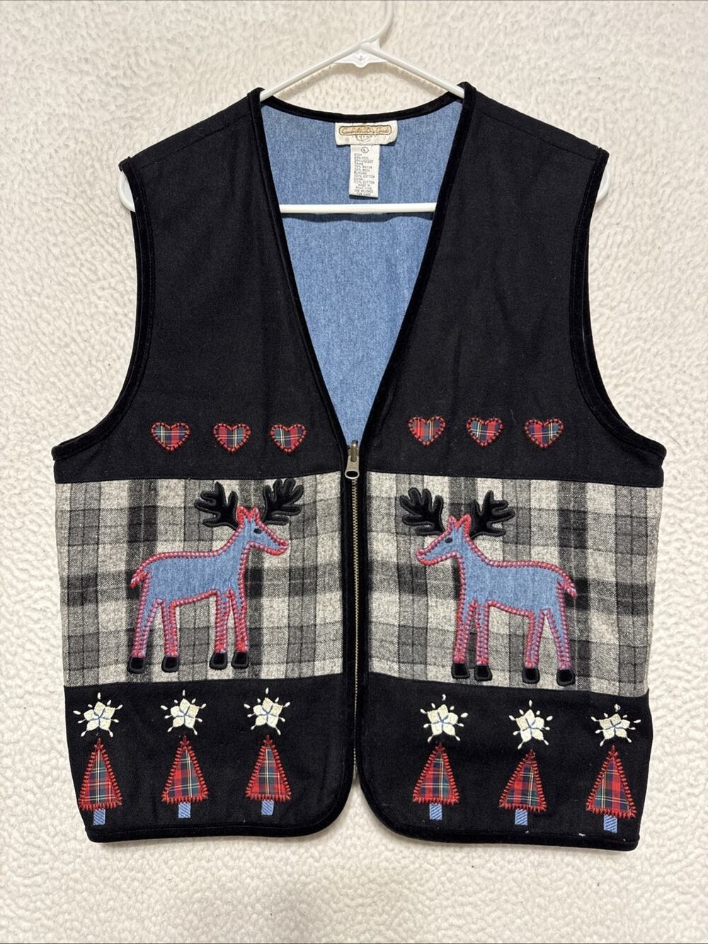 VTG Large Cambridge Dry Goods Wool Blend Winter Christmas Reindeer Novelty Vest
